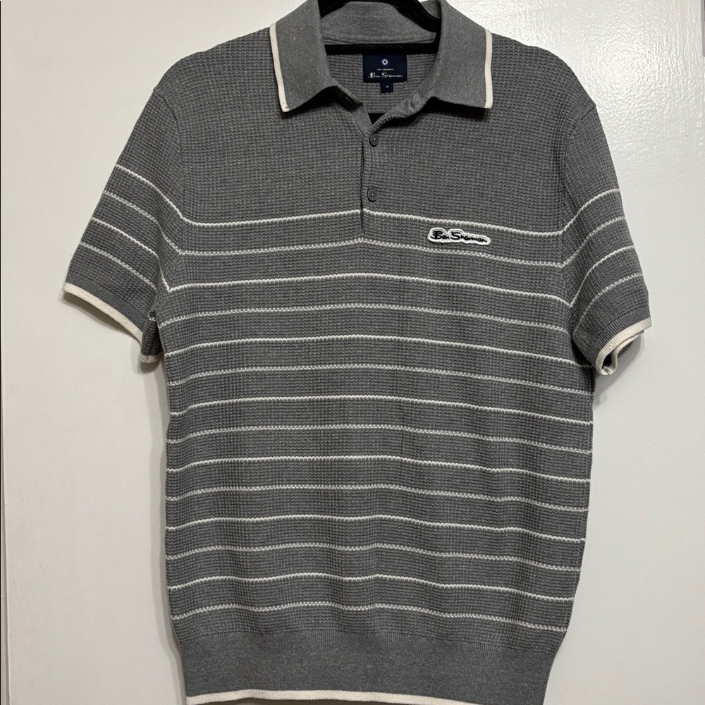 Ben Sherman Gray Striped Polo Shirt Men’s Size Medium